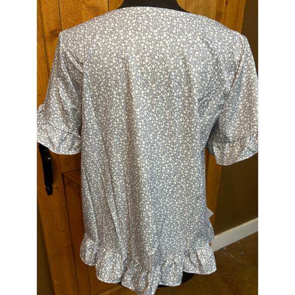 NEW Women's Large Square Neck Floral Knit Top Grayish Blue - Picture 7 of 9